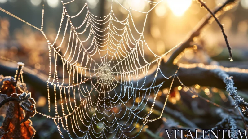 Morning Dew Spider Web in Sunlight AI Image