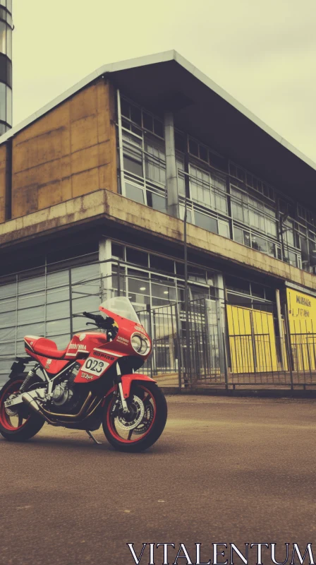 Red Motorbike in the Street - Industrial Brutalism and Vintage Atmosphere AI Image