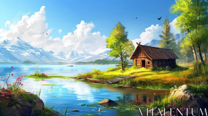 Serene Landscape: Lake and Mountains | Tranquil Nature Image AI Image