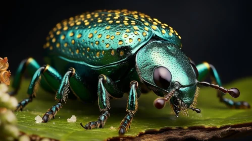 Stunning Green and Gold Beetle on Leaf
