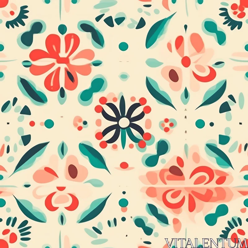 AI ART Stylized Floral Motif Pattern - Traditional Mexican Talavera Inspiration
