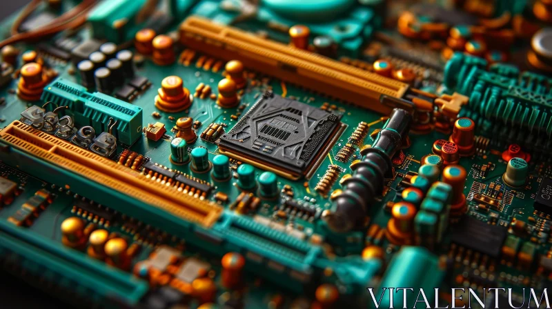 Close-up of a Green Circuit Board with Electronic Components AI Image