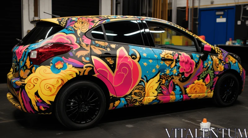 Colorful Graffiti Art on a Car | Intricate Art Nouveau Design AI Image