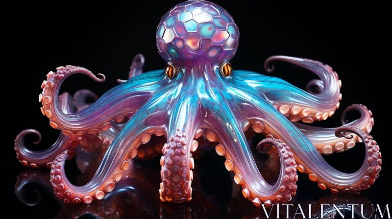 AI ART Dark Blue Iridescent Octopus 3D Rendering