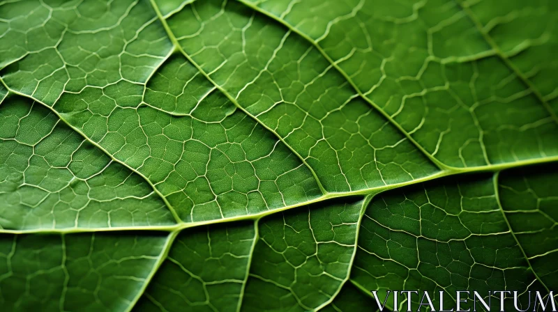 Detailed Close-Up of Green Leaf with Veins AI Image