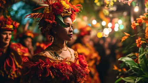 Ethereal Beauty: Captivating Dancer in Feathered Headdress