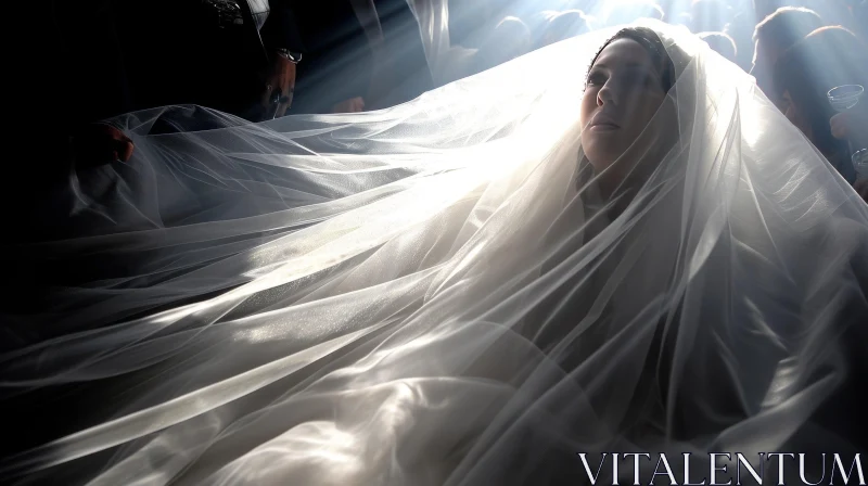 Ethereal Bride in a White Wedding Dress and Veil AI Image