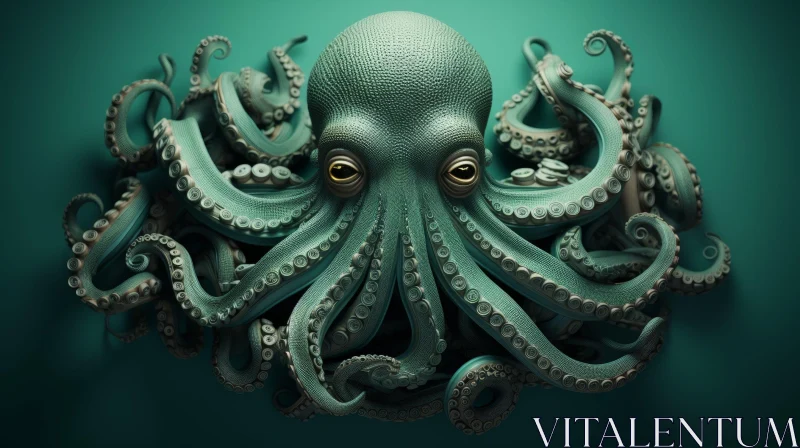 AI ART Green Octopus 3D Rendering in Nature