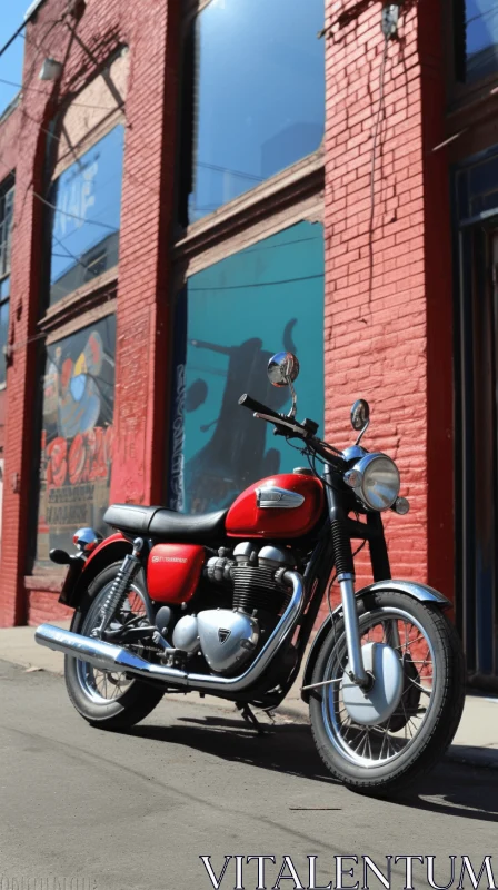 Motorcycle Parked Next to Red Building: An Americana Iconography AI Image