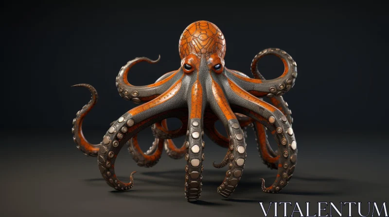 AI ART Orange Octopus 3D Rendering - Detailed and Metallic