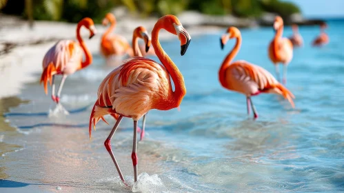 Pink Flamingos in Water - Wildlife Photography