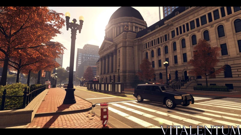 Serene Architecture: City Street with Grand Building and Dome AI Image