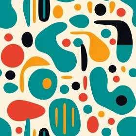 Abstract Organic Shapes Seamless Pattern - Bright Colors on Beige Background