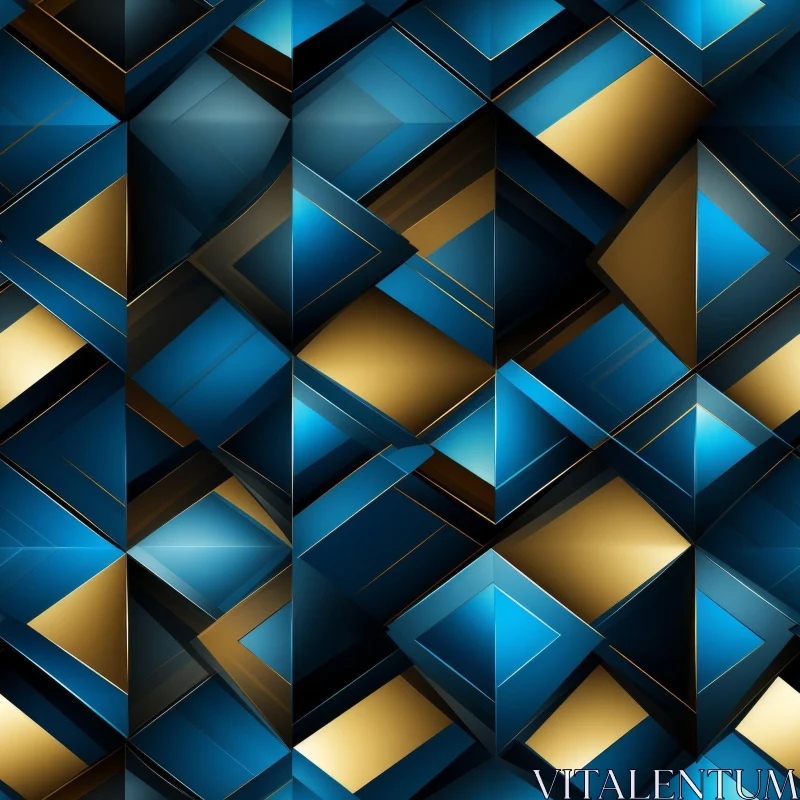 AI ART Blue and Gold Geometric Diamond Pattern