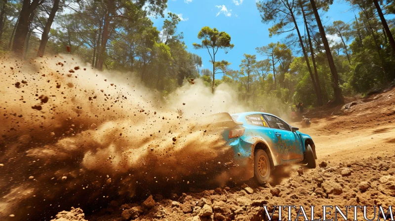 AI ART Blue Rally Car Speeding Through Forest - Dynamic Action Shot!