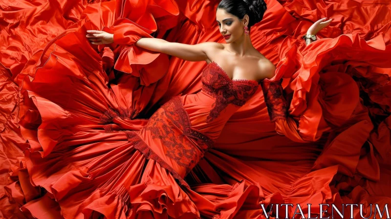 Captivating Image of a Beautiful Woman in a Red Dress AI Image
