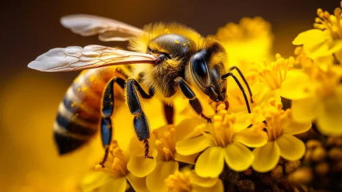 Close-up Honeybee on Yellow Flower