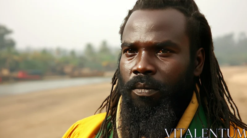 Close-Up Portrait of a Rastafarian Man with a Beard AI Image