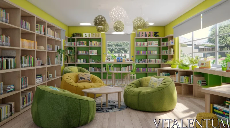 AI ART Contemporary School Library: Colorful and Inviting