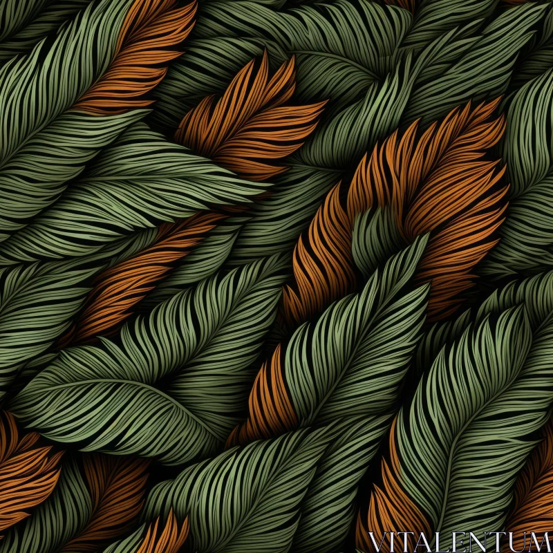 AI ART Dark Green and Orange Leaves Seamless Pattern