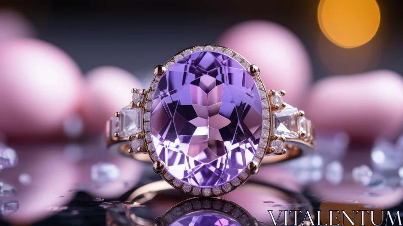 AI ART Exquisite Amethyst Ring with Diamonds | Close-Up Jewelry Photography