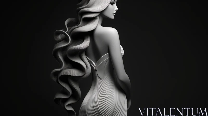 Modern 3D Rendering of Woman's Torso in Black and White AI Image