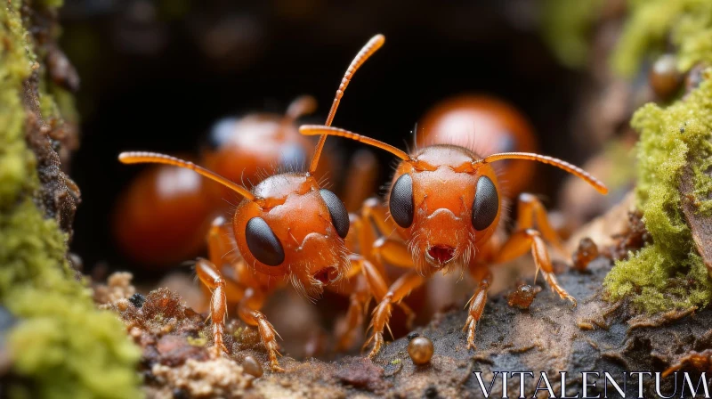 Red Ants Close Up on Wood AI Image