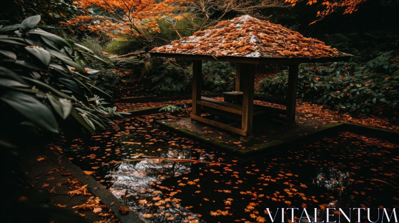 Serene Traditional Japanese Garden with Autumn Leaves and Pavilion AI Image