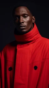 Serious African-American Man Portrait in Red Coat
