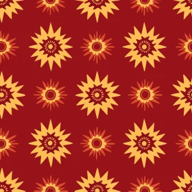 Stylized Yellow and Orange Floral Pattern on Red Background