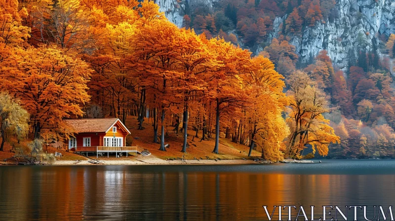 Tranquil Lake and Forest Landscape in Autumn AI Image