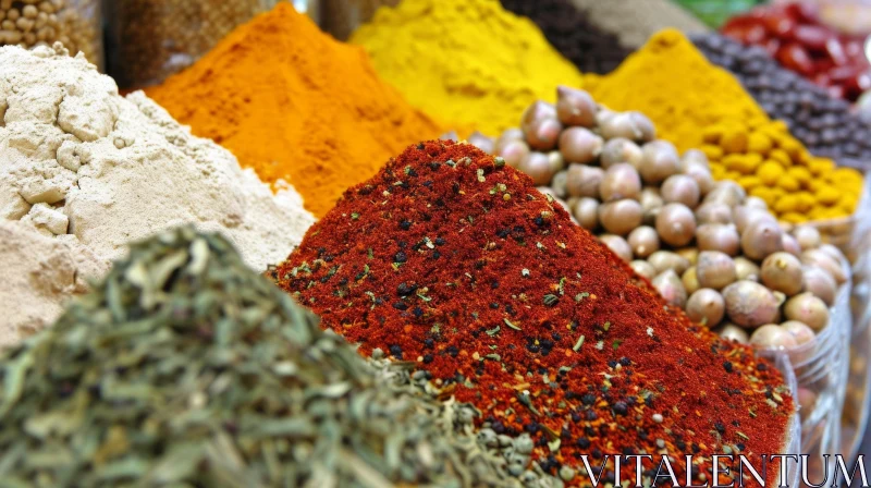 AI ART Vibrant Variety of Spices in a Market - Close-up Photo