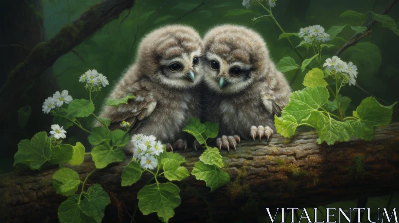 Adorable Owl Chicks in Forest - Wildlife Photography AI Image