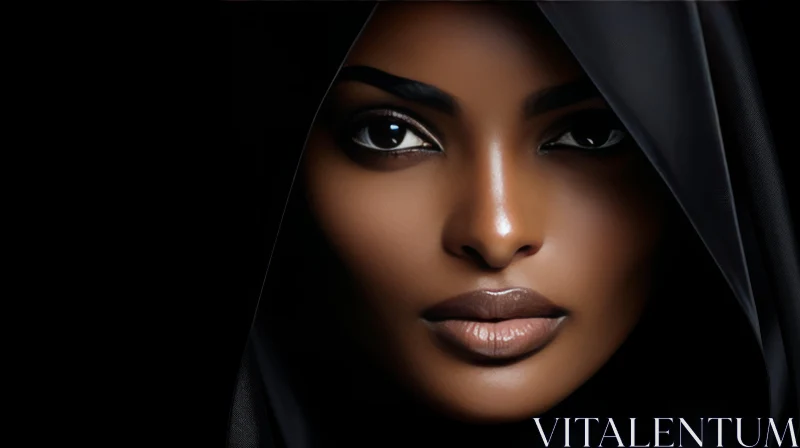 Beautiful African Woman Portrait in Black Hijab AI Image