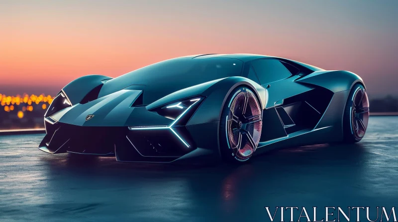 Dark Blue Lamborghini Aventador SVJ at Sunset AI Image