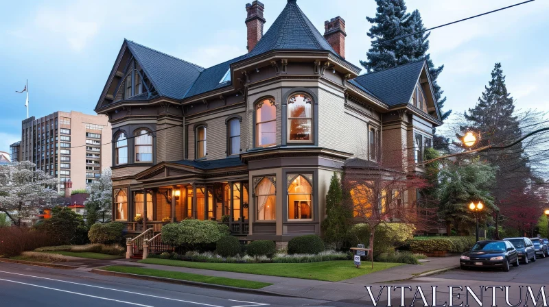 Enchanting Victorian-Style Home with Porch and Tree AI Image