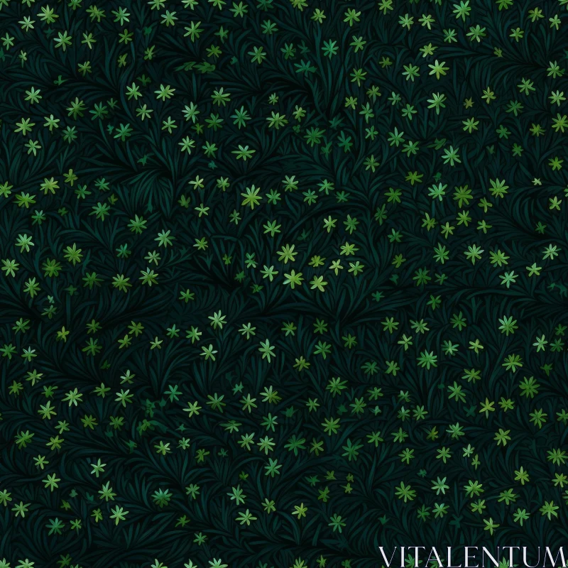 Green Flowers Seamless Pattern on Dark Green Background AI Image