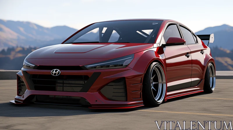 AI ART Hyundai Ioniq Evo 2019: Captivating Red Vehicle in Front of Mountains