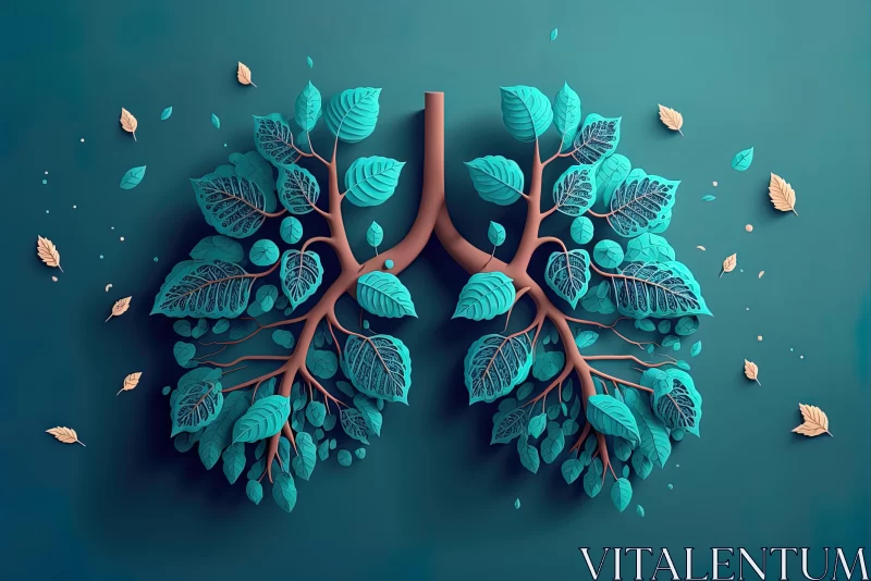 Intricate Illustrations of Lungs with Leaves | 3D Rendering AI Image
