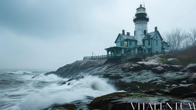 Lighthouse on a Rocky Coast: A Captivating Nature Photograph AI Image