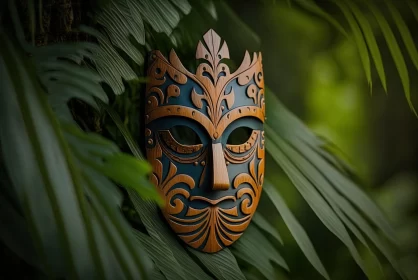 Mysterious Wooden Mask in the Jungle | Photorealistic Art
