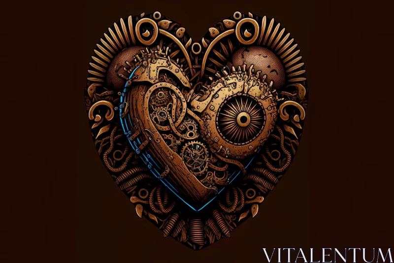 Ornate Steampunk Heart on Dark Brown Background | Romantic Emotion AI Image