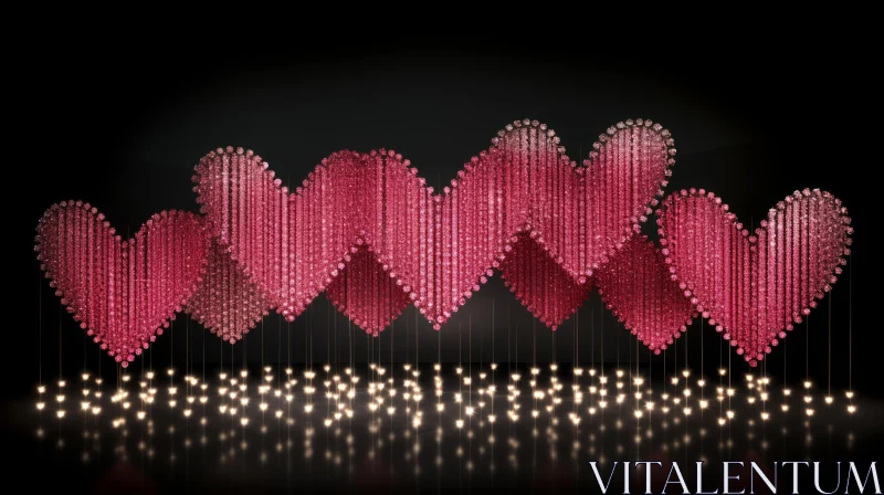 Pink Heart Chandeliers on Dark Background AI Image