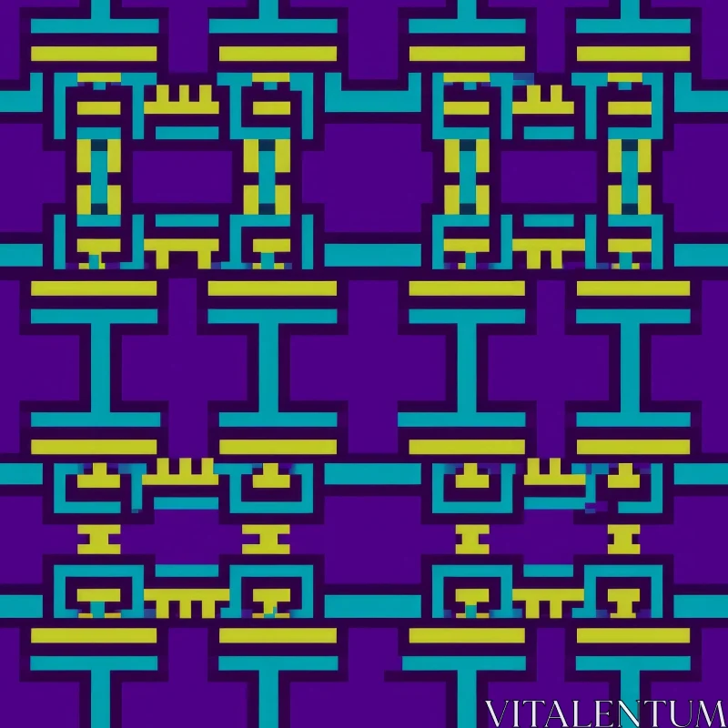 Pixelated Blue and Yellow Geometric Pattern on Purple Background AI Image