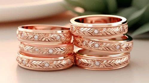 Rose Gold Wedding Rings with Floral Pattern