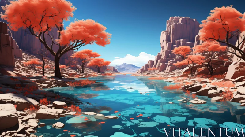 AI ART Tranquil Canyon Landscape with River and Cliffs