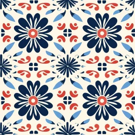 Blue and Red Floral Pattern on White Background