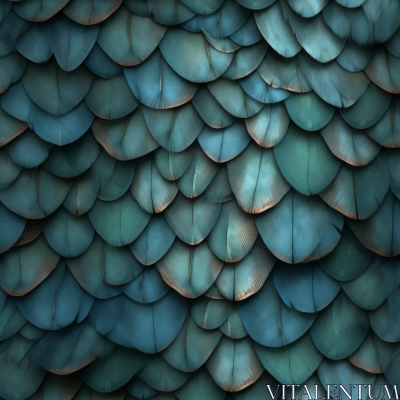 Blue-Green Feather Texture for Digital Art Projects AI Image