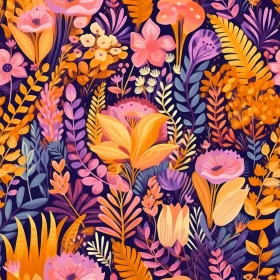 Bright Floral Pattern on Dark Blue Background