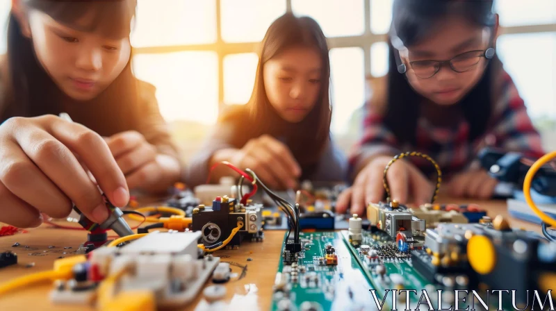 Captivating Image of Girls Working on Electronic Project AI Image